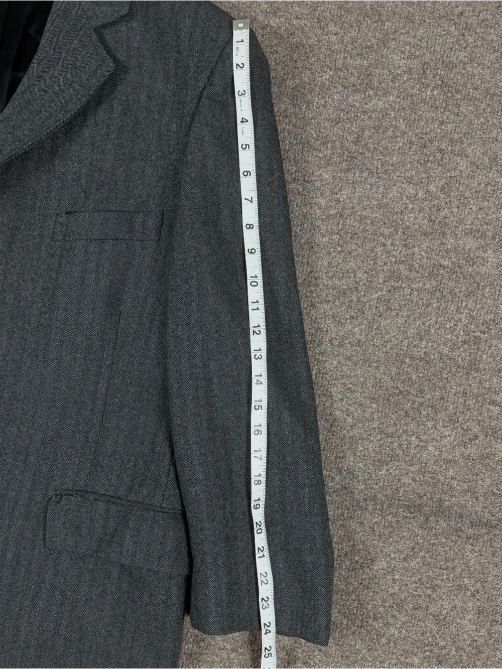 Vintage‎ Grey Herringbone 100% Wool Long Single Breasted Coat Men’s L Overcoat